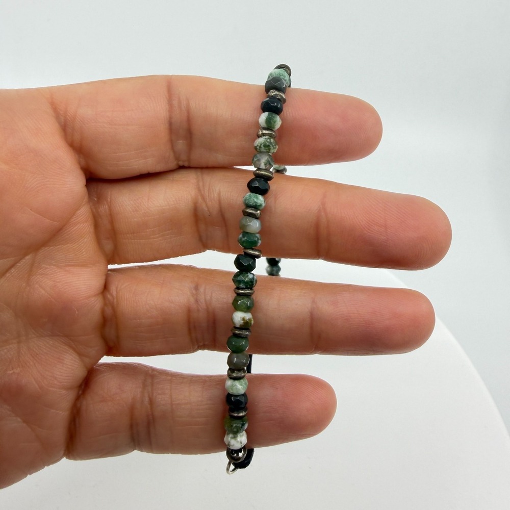 Green Moss Agate Beaded Bracelet Leather Cord Bohemian Stacking Accessory Gift